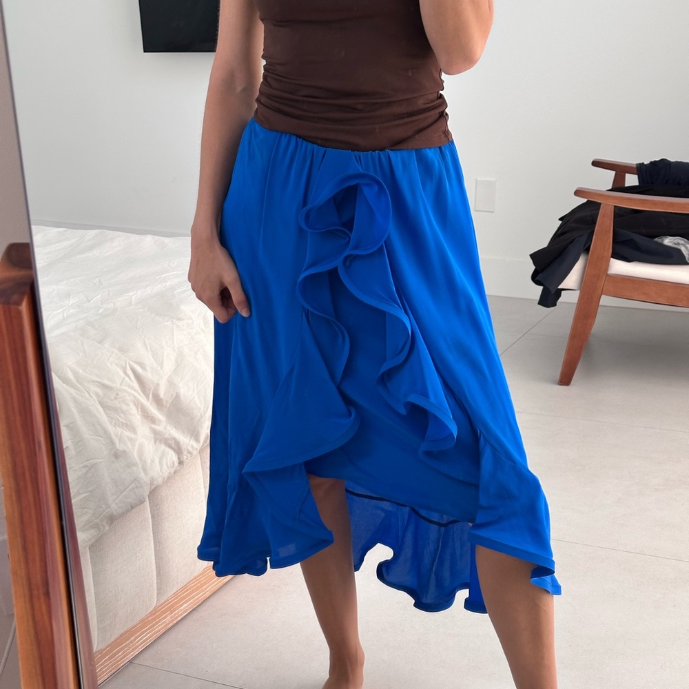 Alexis Blue Ruffled High-Low Midi Skirt - Picture 2 of 5